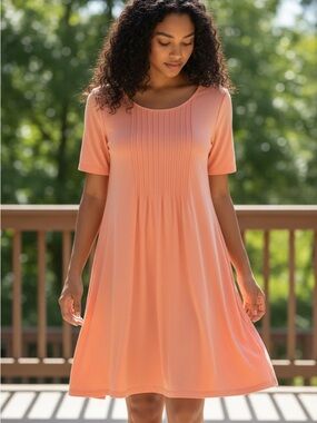 Peach Short Sleeve A-Line Dress